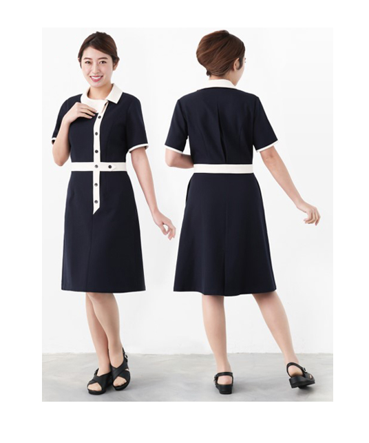 画像1: ベリエッラ　ワンビースＮｏ１２　ネイビーXクリーム エステ用制服　Veriella 高品質のデザイナーズ エステユニフォーム